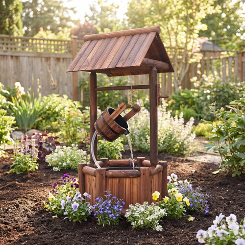 Garden rustic wishing well - garden,